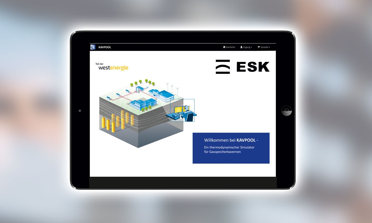 Black tablet with ESK software KAVPOOL against a blurred background