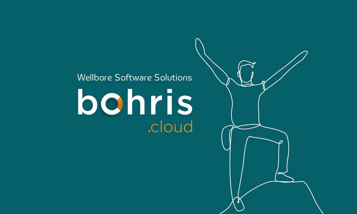 bohris.cloud logo on a dark turquoise background with a stylized person raising their arms